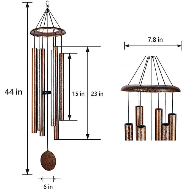 Deep Tone Wind Chimes Large with Best Sounding Copper Color 44 inch