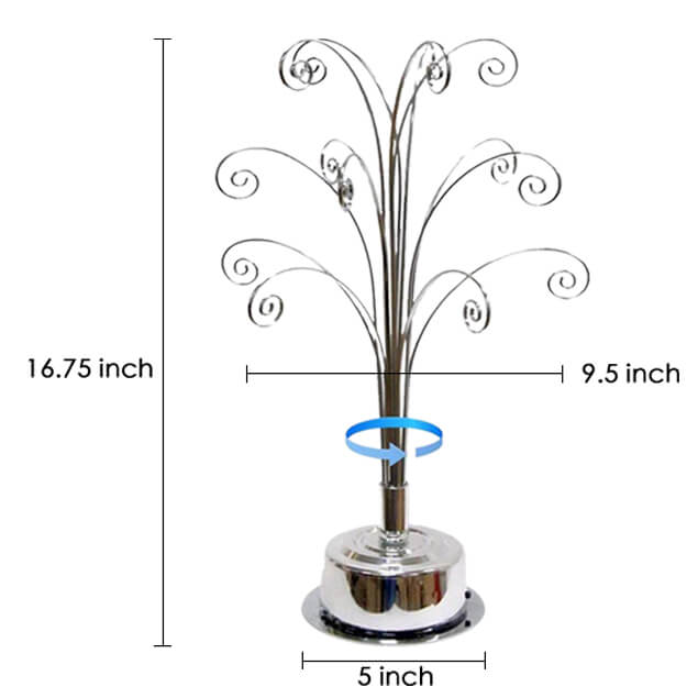 For Swarovski Ornament Display Tree Stand Rotating Metal Christmas 2022 Tabletop Silver 16.5 inch