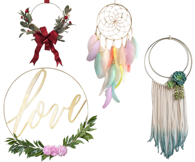 HOHIYA Macrame Ring Floral Hoop Wreath Metal for Christmas 22 inch 4 Pcs Gold