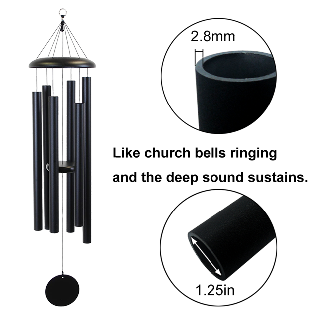 Deep Tone Wind Chimes Large with Best Sounding Black 44 Inch