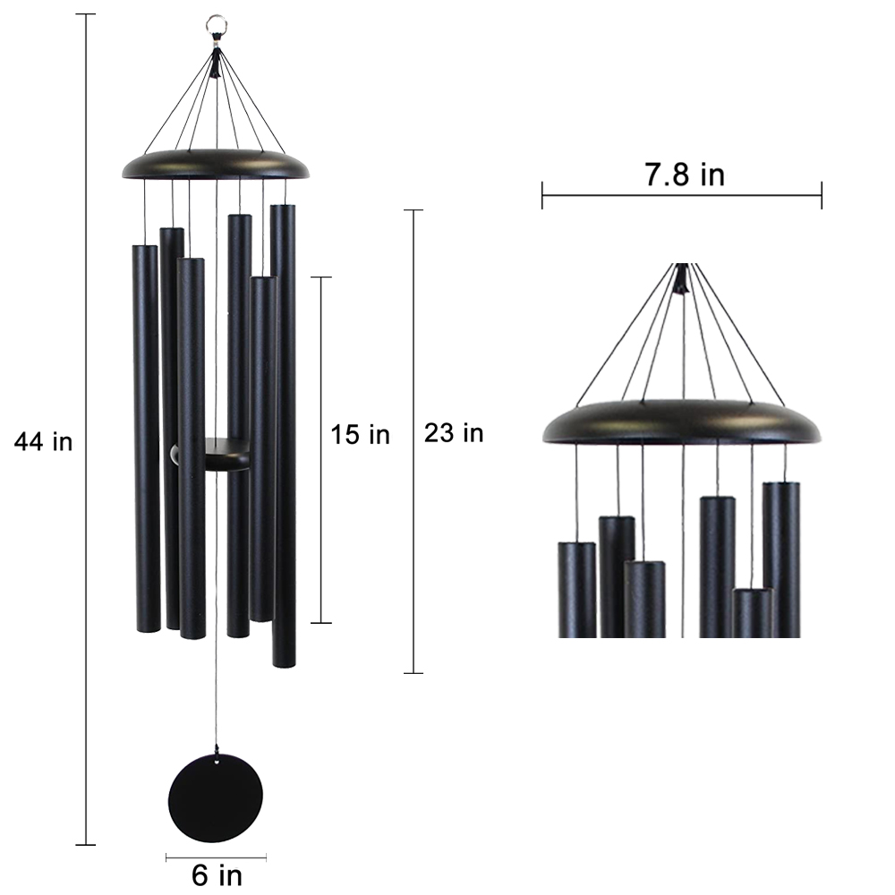 Deep Tone Wind Chimes Large with Best Sounding Black 44 Inch