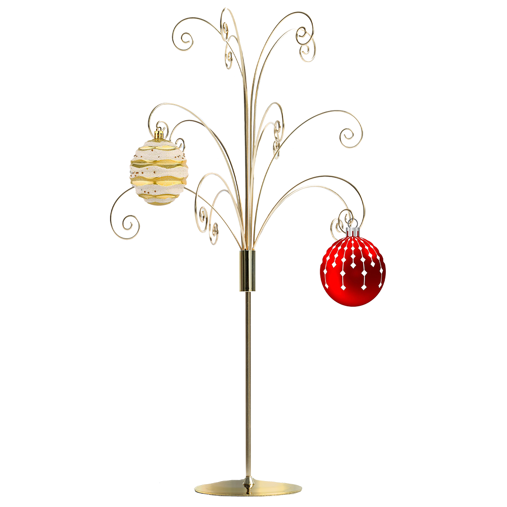 HOHIYA 20 Inch Tabletop Ornament Display Tree Metal Christmas Tree Stand for Desk and Mantel Small Jewelry Tower with Hooks Perfect Holiday Gift Brass Gold