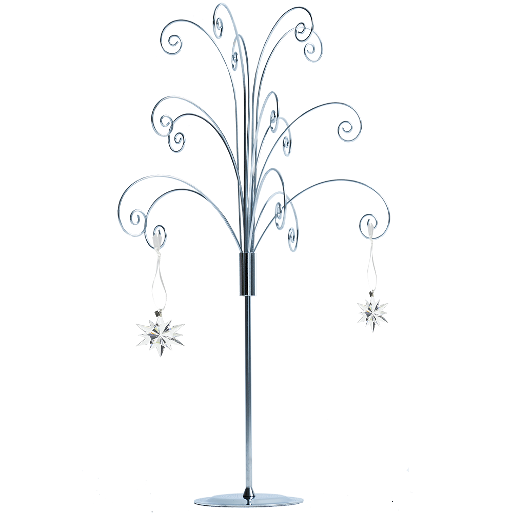 HOHIYA 20 Inch Tabletop Ornament Display Tree Metal Christmas Tree Stand for Desk & Mantel Small Jewelry Tower with Hooks Perfect Holiday Gift Chrome Silver